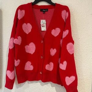 Red Cardigan with Pink Heart Design